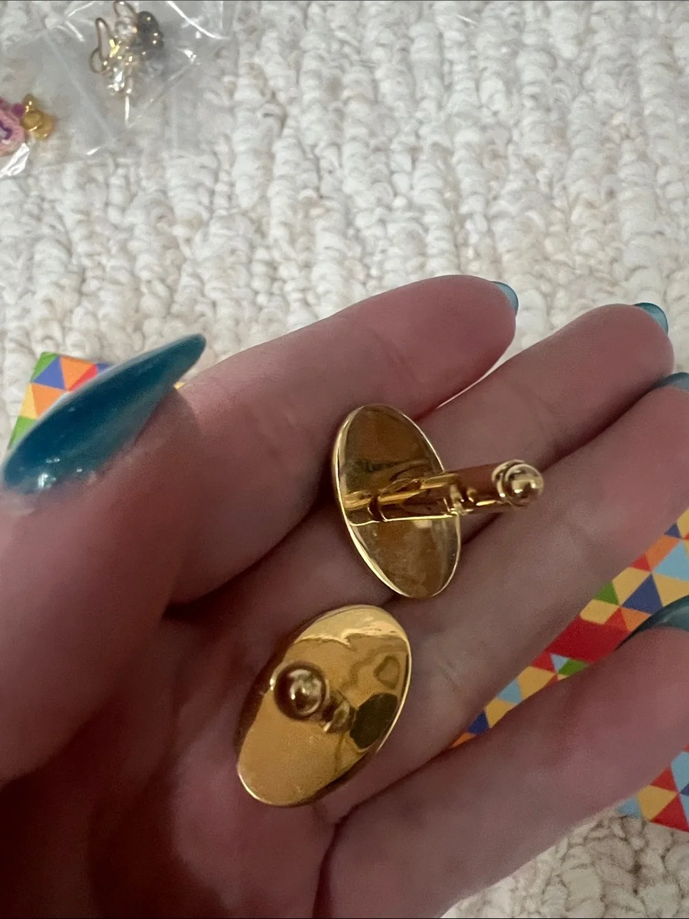 Avon Gold Cufflinks and Tie Clip Set with Blue Accents